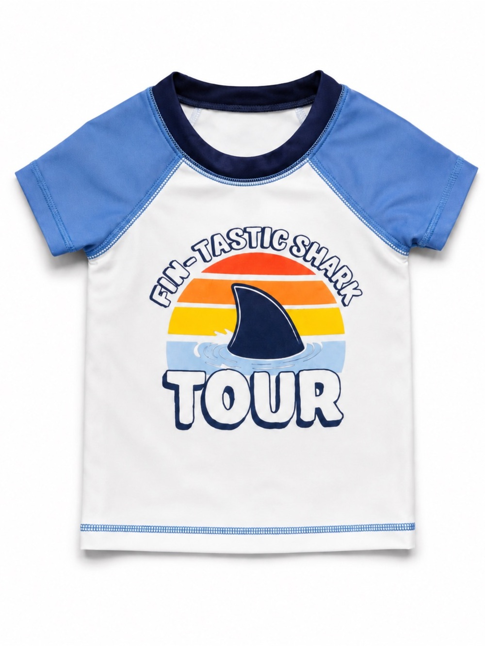 George Kids 'Fin-Tastic Shark Tour' Rash Guard - White, Blue, Orange, Yellow